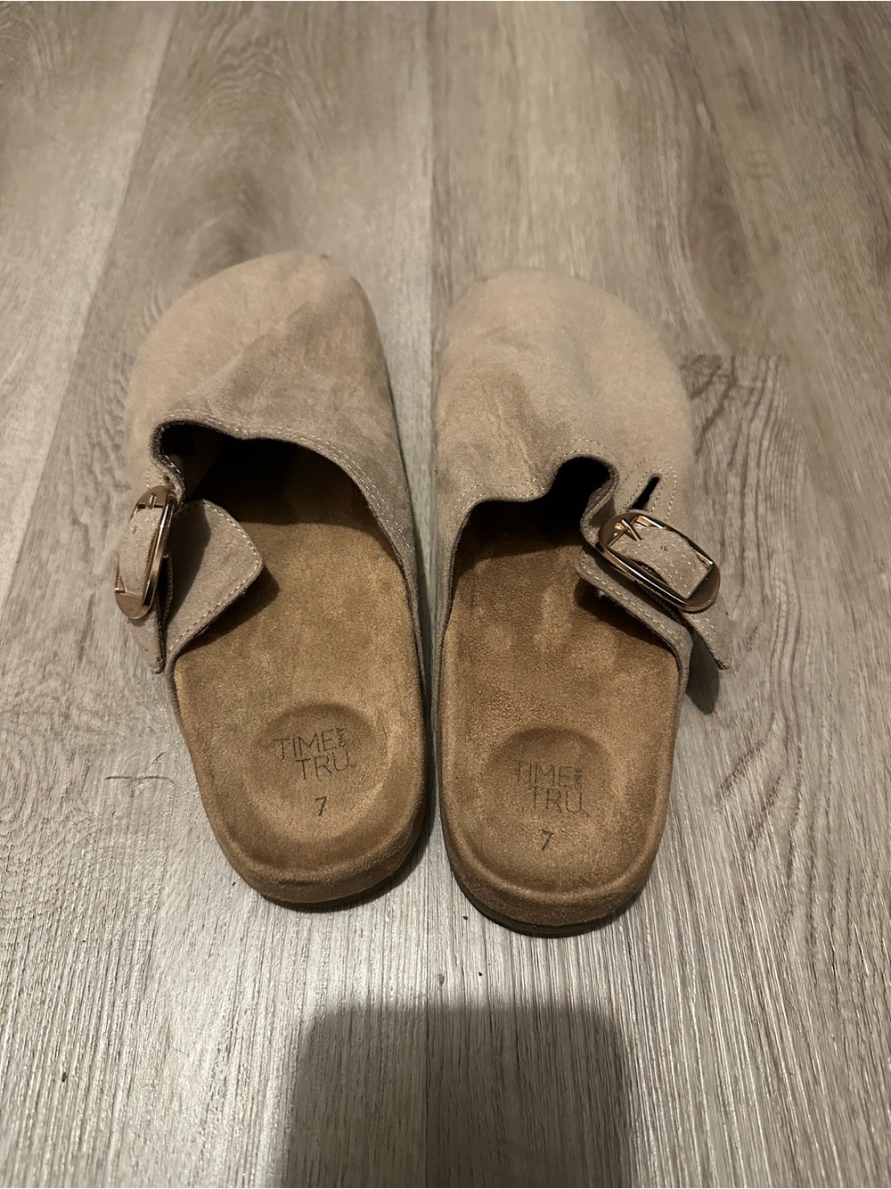 Time and Tru Tan Suede Buckle Slip-On Slippers